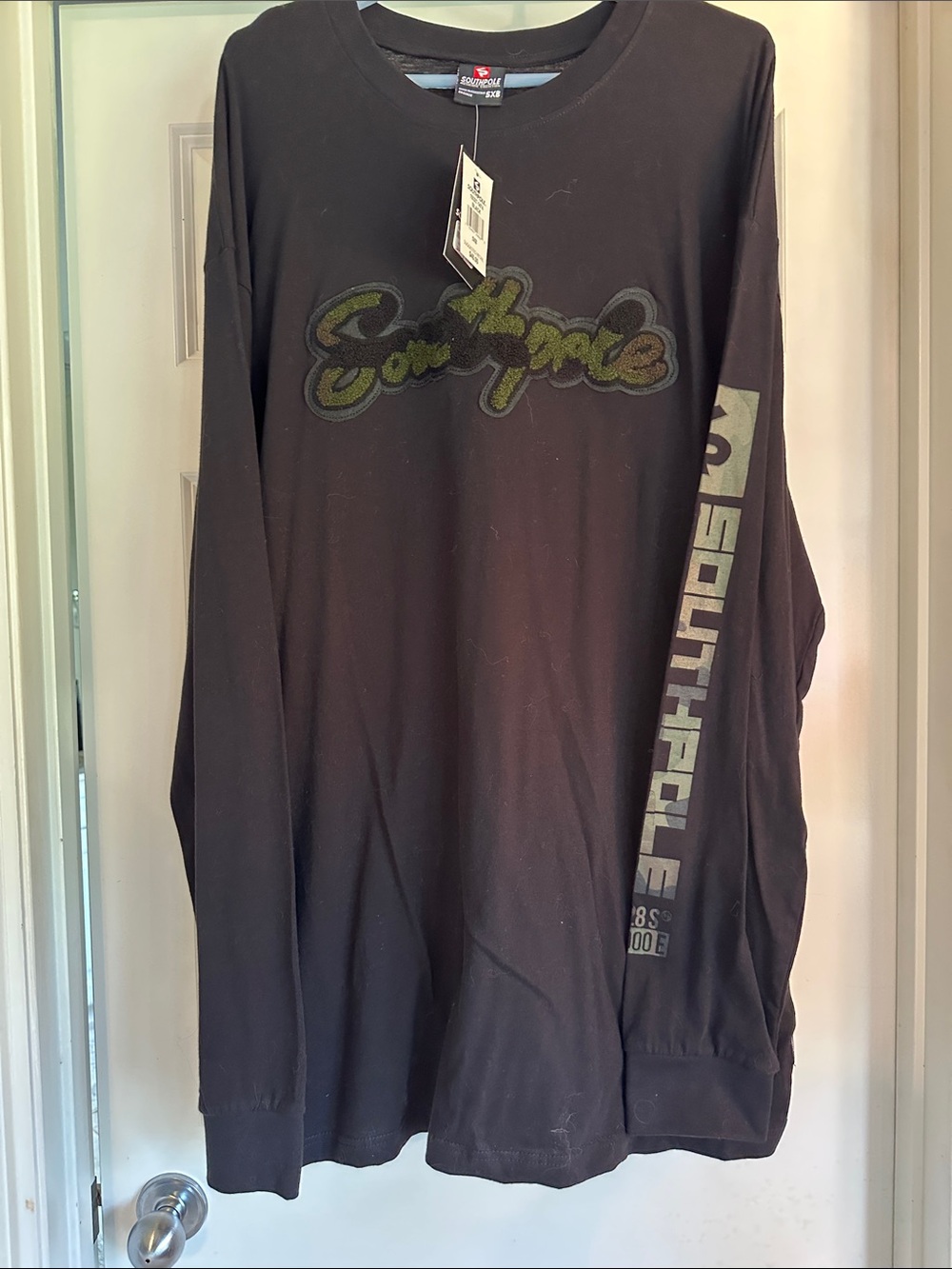 South Pole Black Long Sleeve Logo Tee with Olive Accents